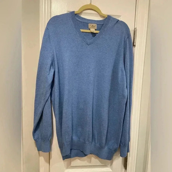 L.L. Bean Men Blue V Neck Cotton Cashmere Long Sleeve Pullover Sweater Size XL T - Picture 1 of 10
